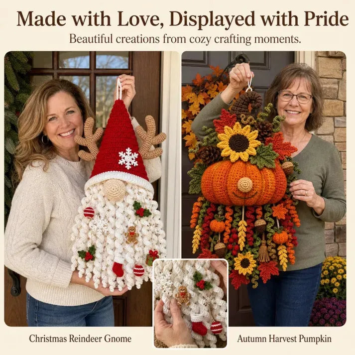 Finished handmade seasonal crochet decorations