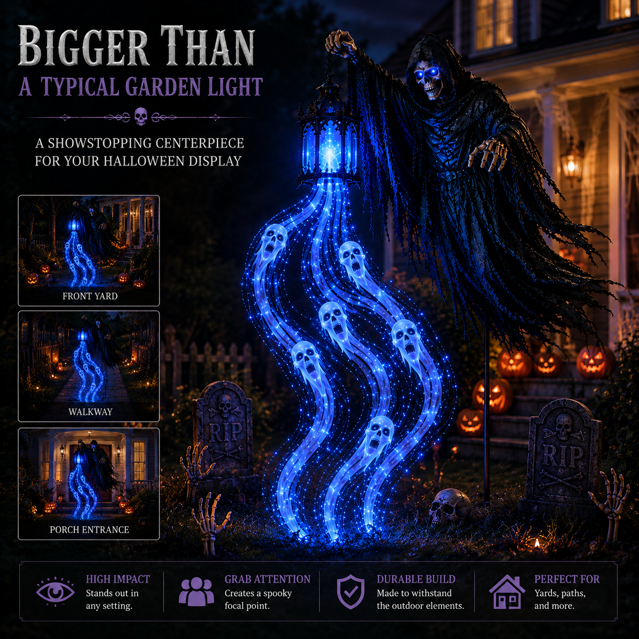 Soul Harvester Halloween outdoor yard walkway and porch display